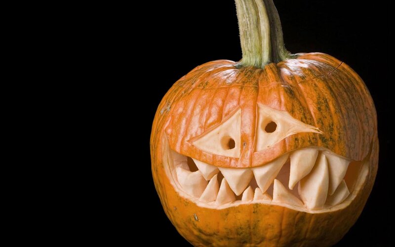 Carved Pumpkin with Face — Orange, Spooky, Photograph