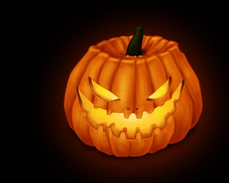 Carved Pumpkin with Face — Orange, Spooky