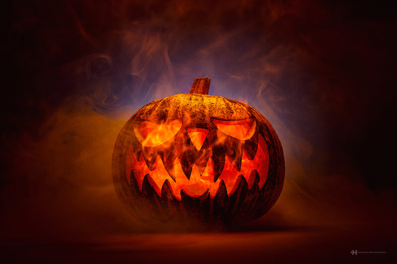 Carved Pumpkin with Flames