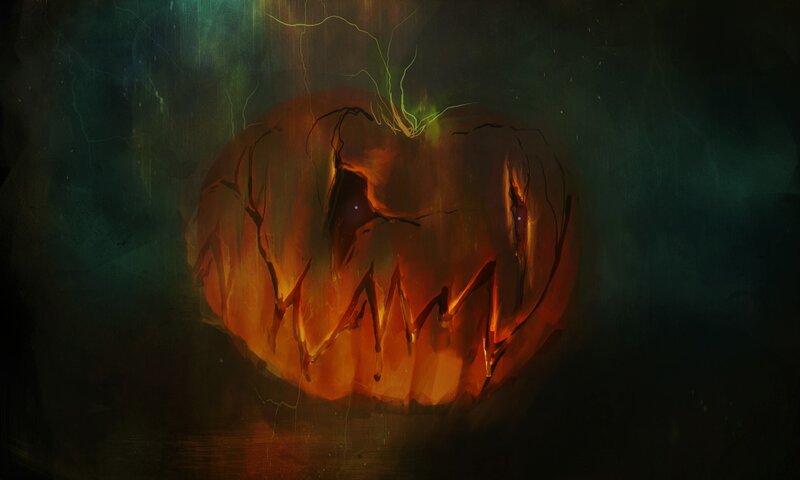Carved Pumpkin with Glowing Eyes — Orange