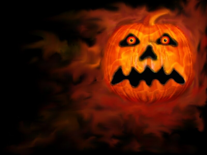 Carved Pumpkin with Glowing Eyes