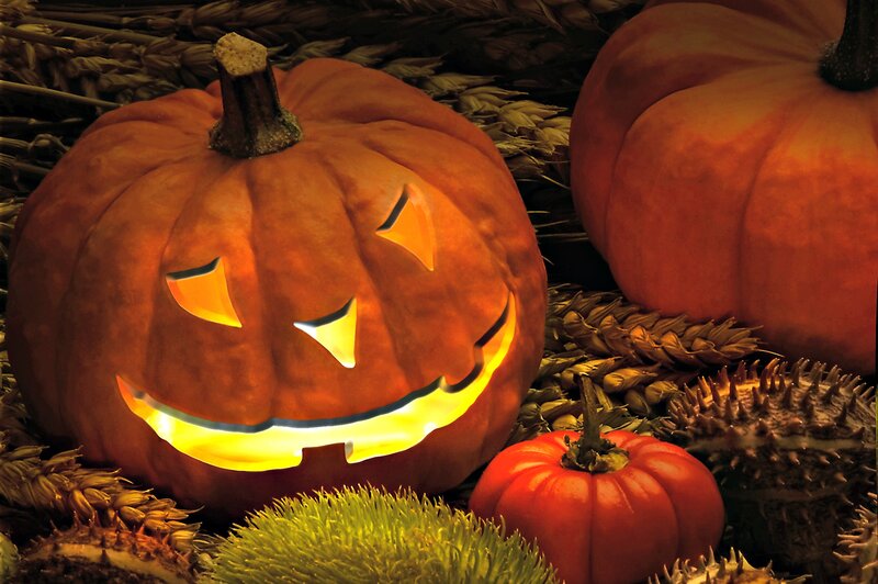 Carved Pumpkin with Light — Orange, Festive, Night