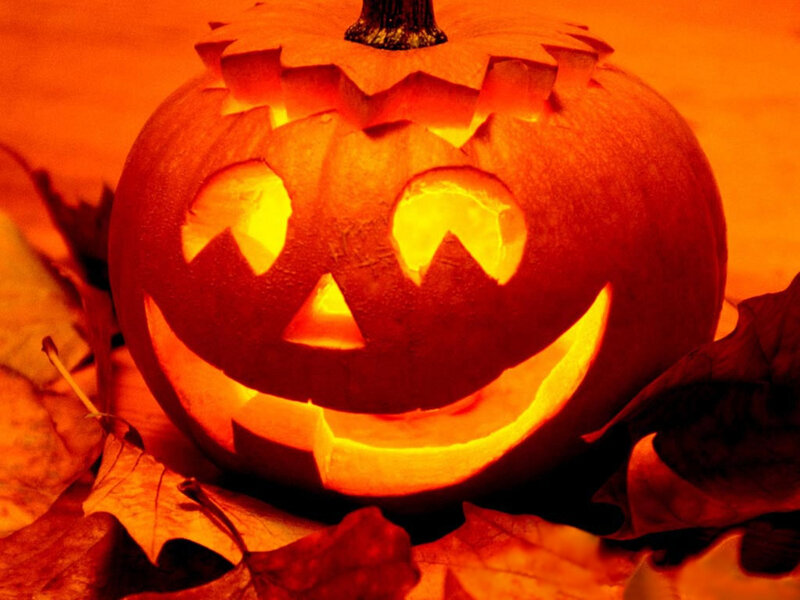 Carved Pumpkin with Light — Orange, Festive