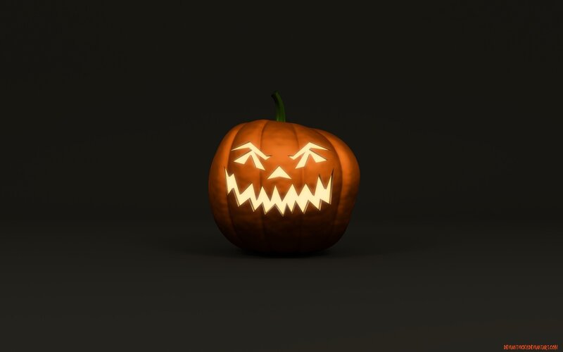 Carved Pumpkin with Light — Orange, Spooky, Night, 3d Render, Green Stem
