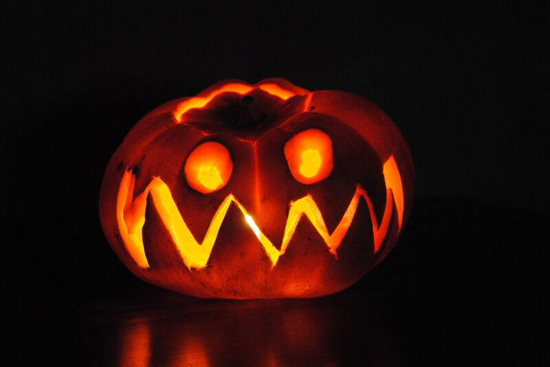 Carved Pumpkin with Light — Orange, Spooky, Night, Photograph