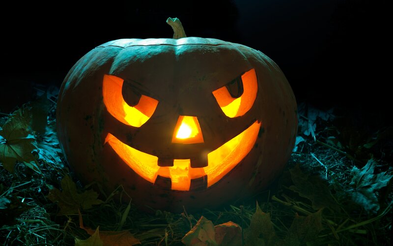 Carved Pumpkin with Light — Orange, Spooky, Night
