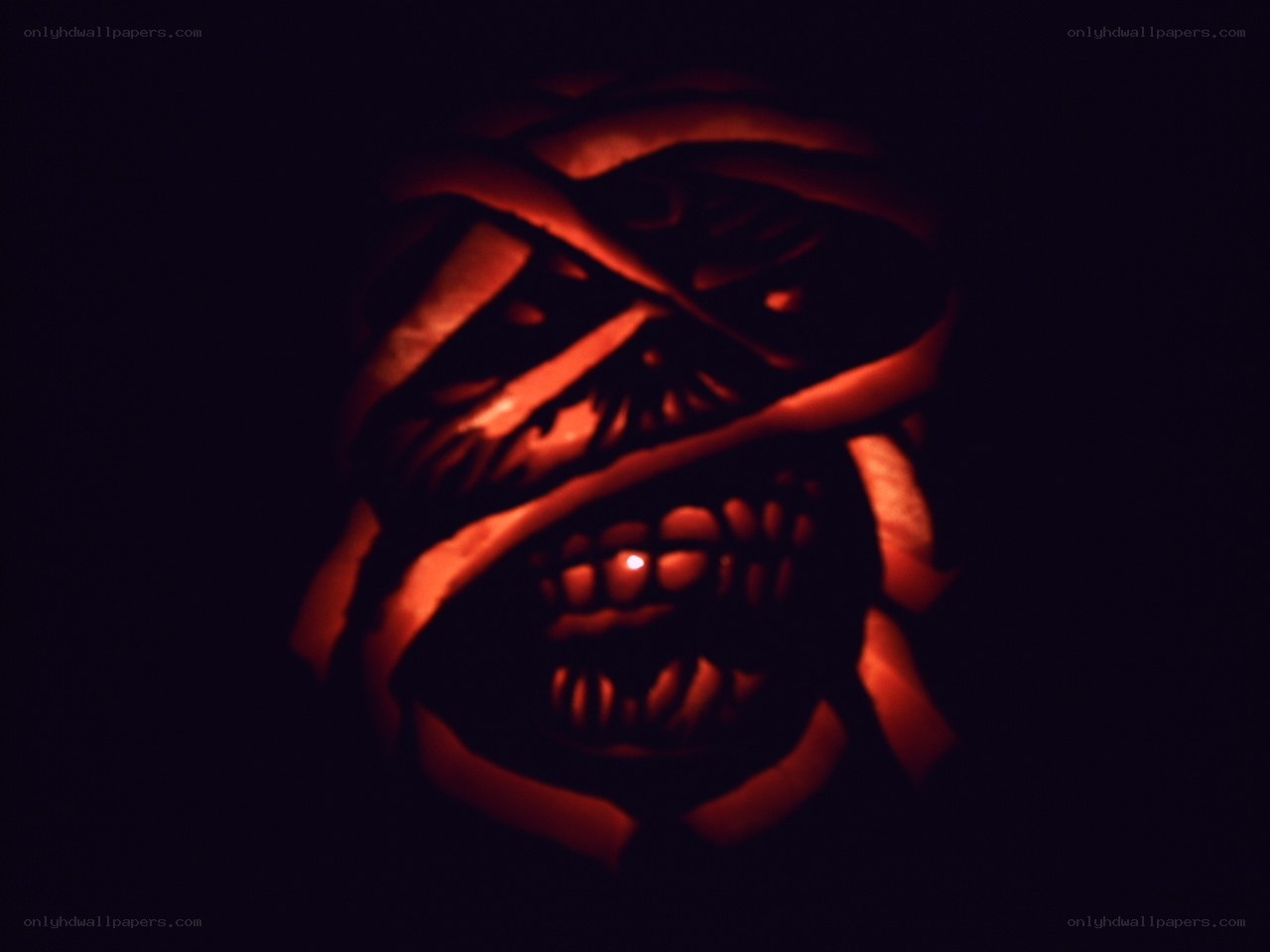 carved pumpkin with mummy design