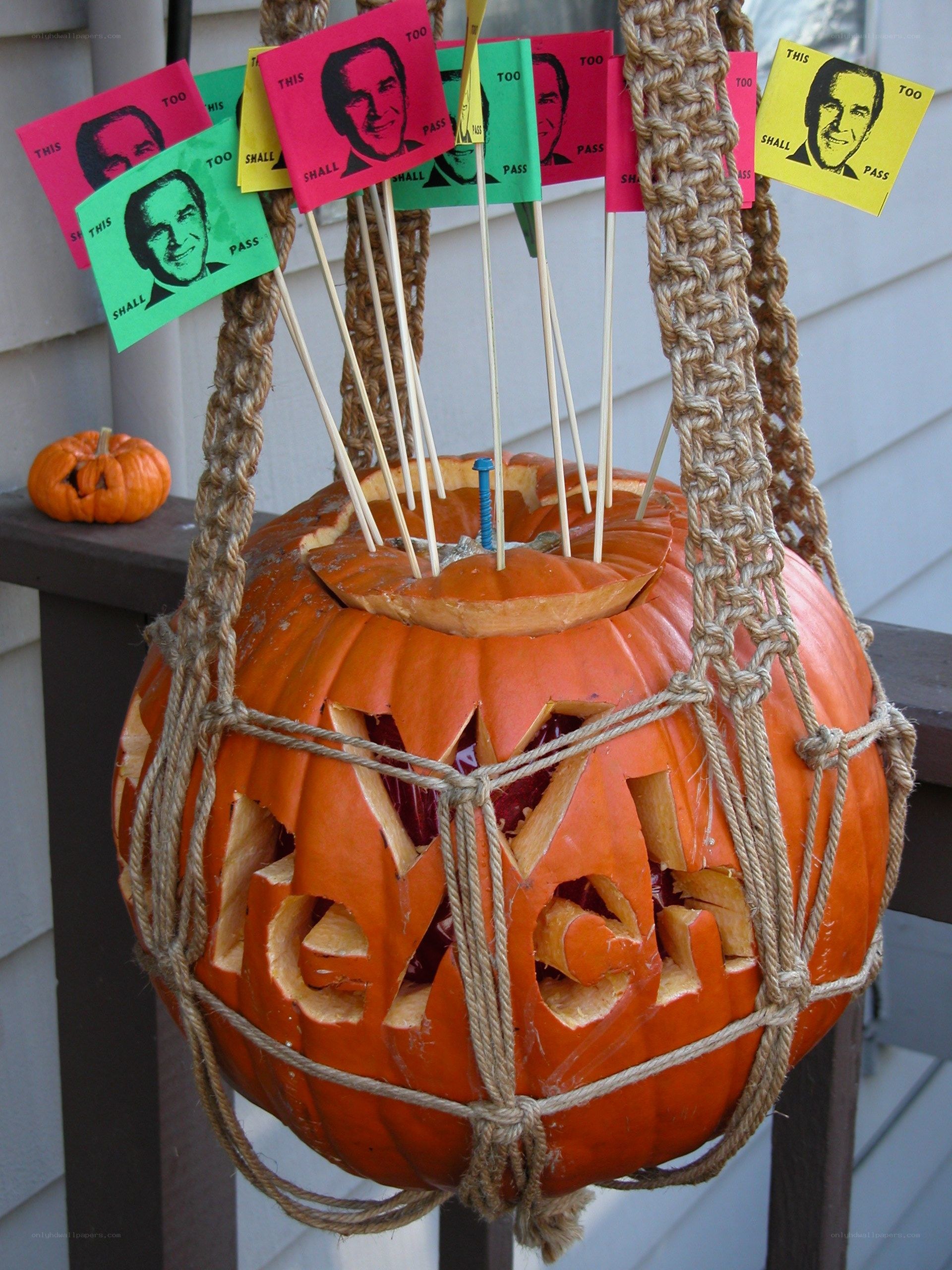 Carved pumpkin with political flags