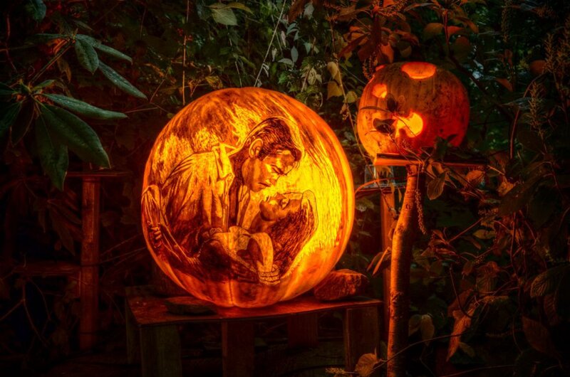 Carved Pumpkin with Scene