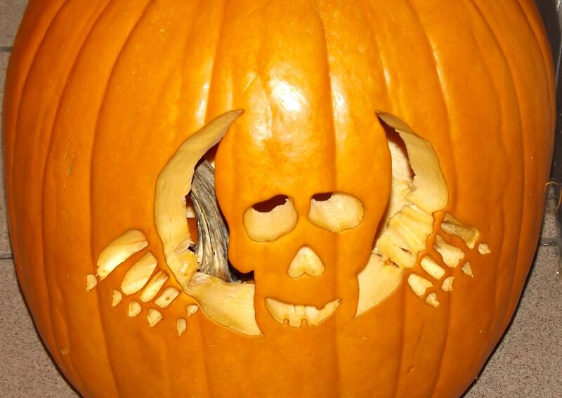 Carved Pumpkin with Skull — Orange