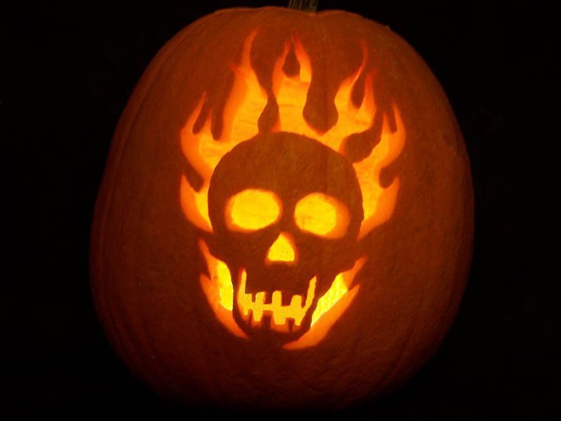 Carved Pumpkin with Skull