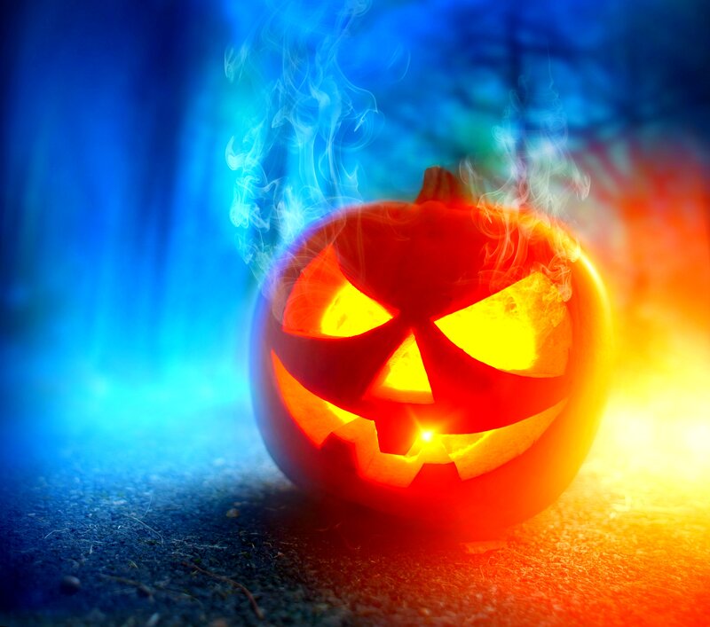 Carved Pumpkin with Smoke — Blue