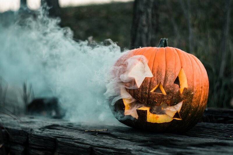 Carved Pumpkin with Smoke — Orange