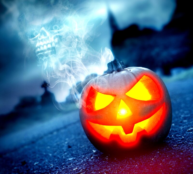 Carved Pumpkin with Smoke