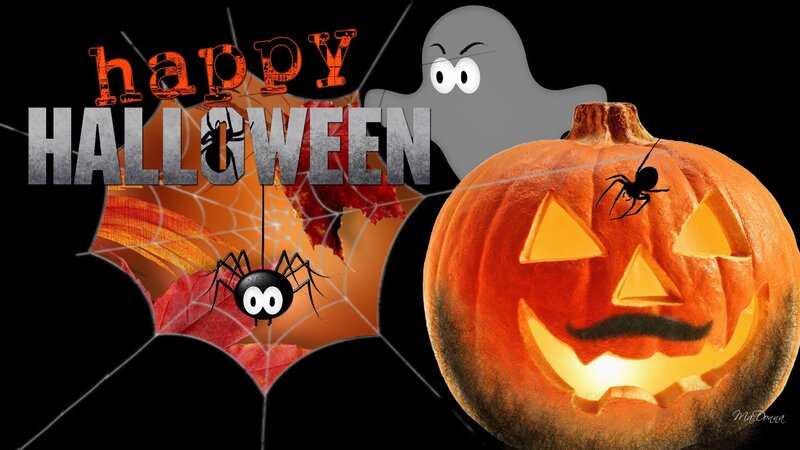Carved Pumpkin with Spider — Orange