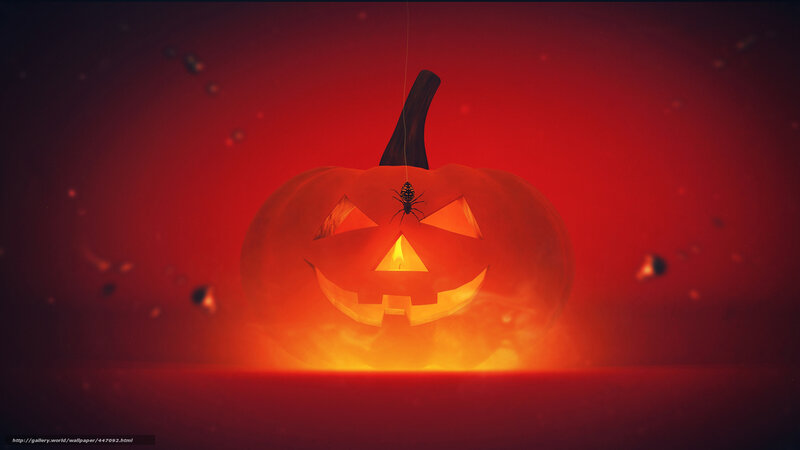 Carved Pumpkin with Spider — Red, Creepy
