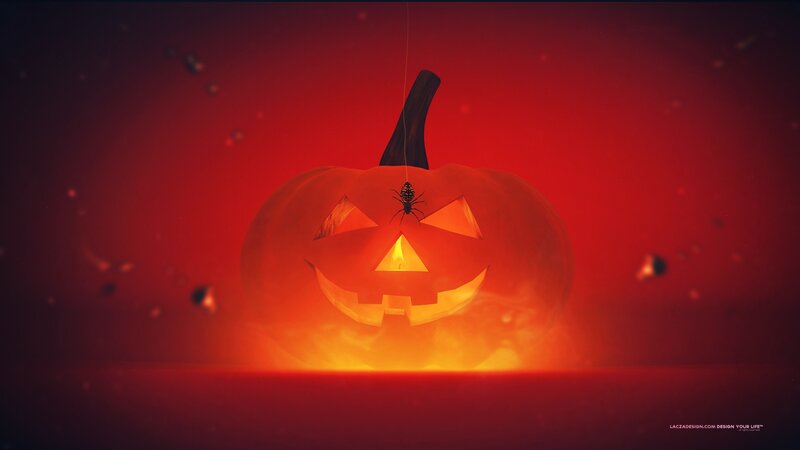 Carved Pumpkin with Spider — Red