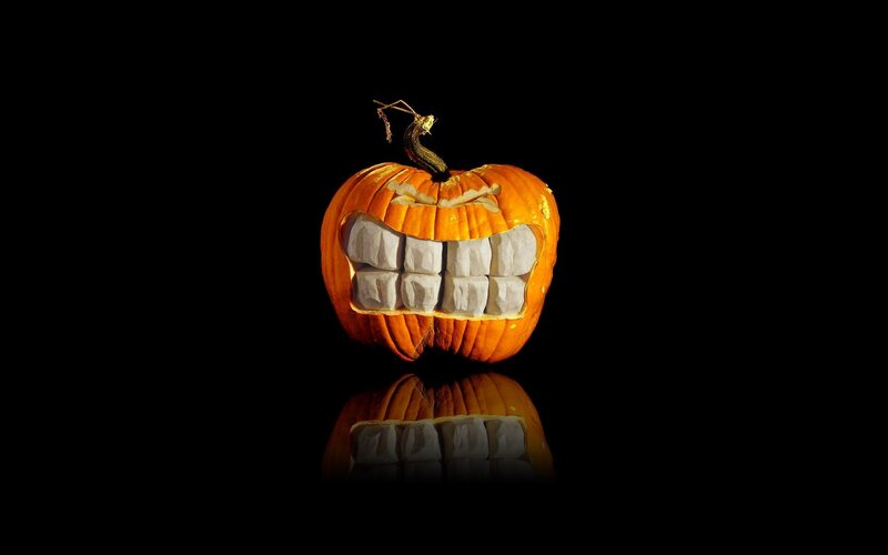Carved Pumpkin with Teeth — Orange, Dramatic