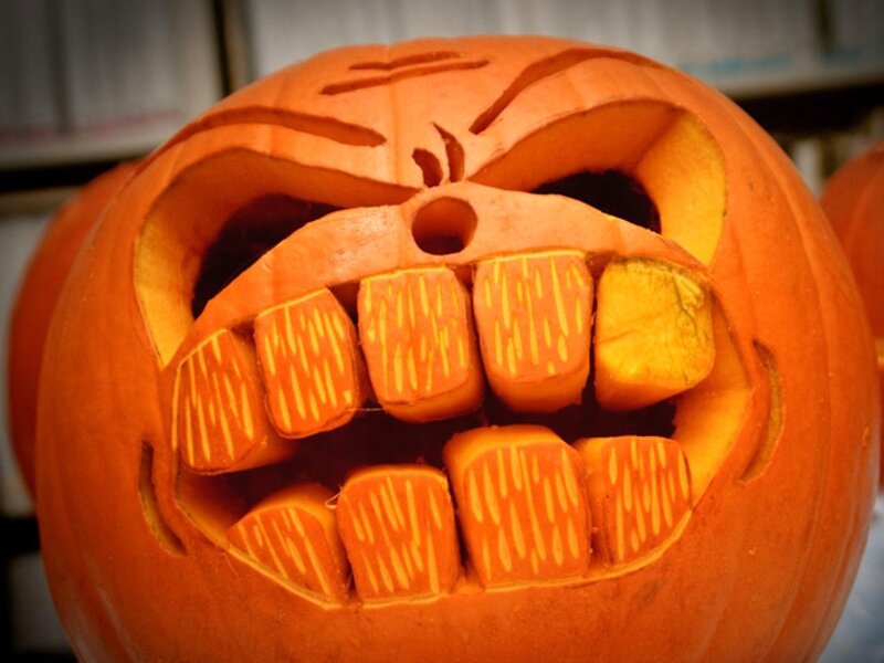 Carved Pumpkin with Teeth — Orange, Spooky