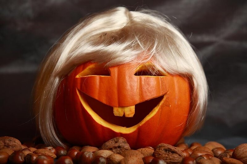 Carved Pumpkin with Wig