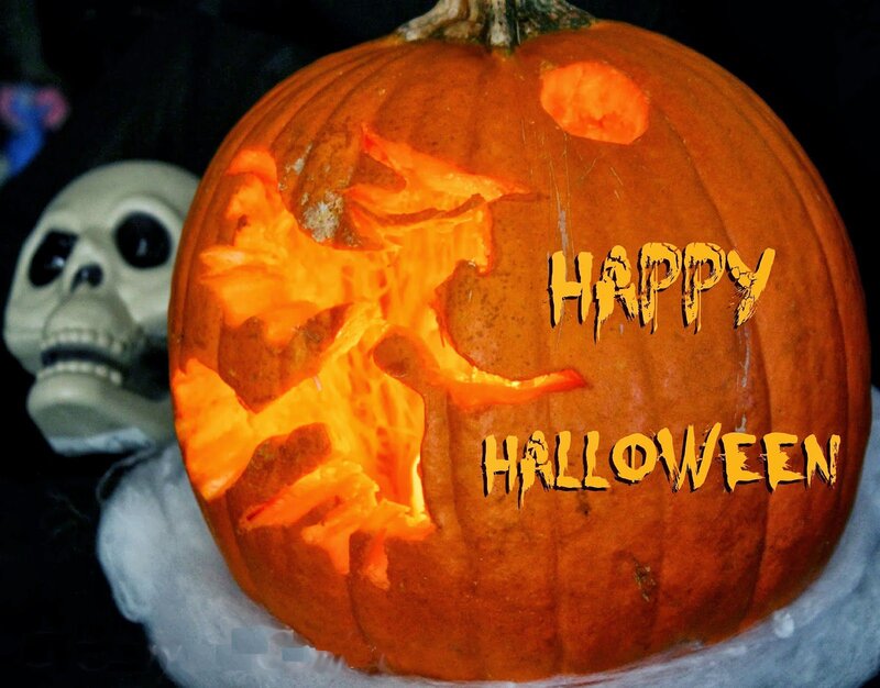Carved Pumpkin with Witch — Orange