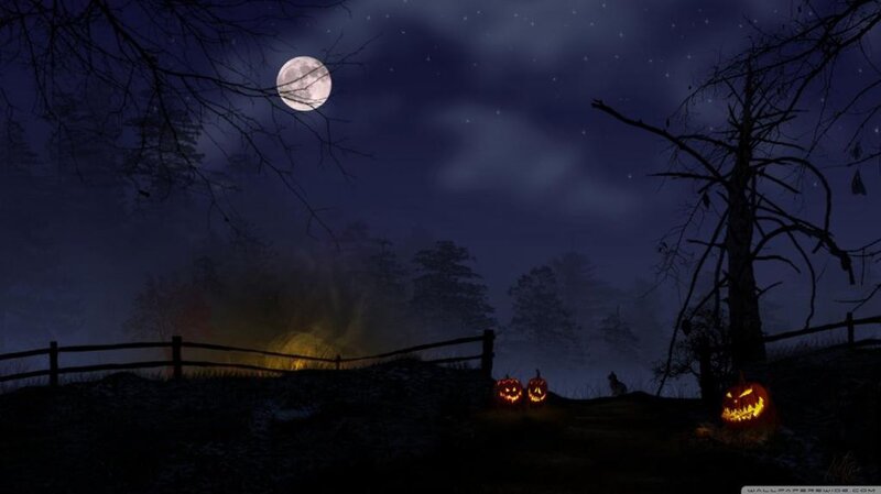 Carved Pumpkins at Night — Black, Creepy