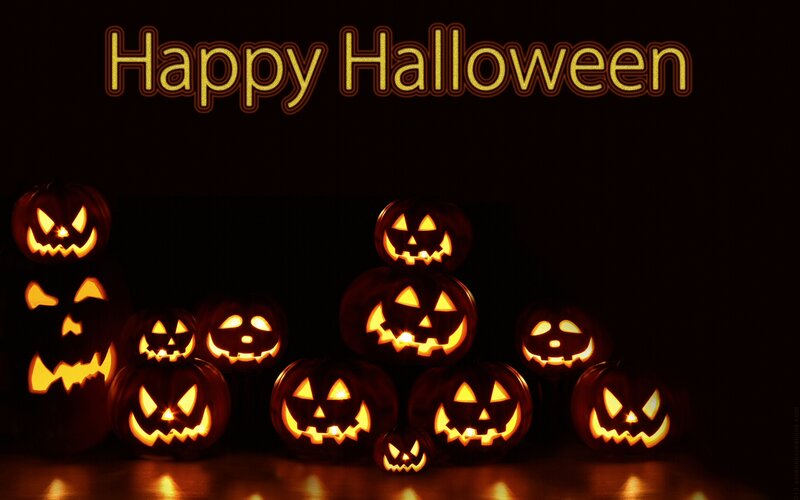 Carved Pumpkins at Night — Black, Spooky
