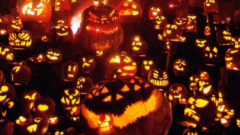 Carved Pumpkins at Night — Orange, Creepy