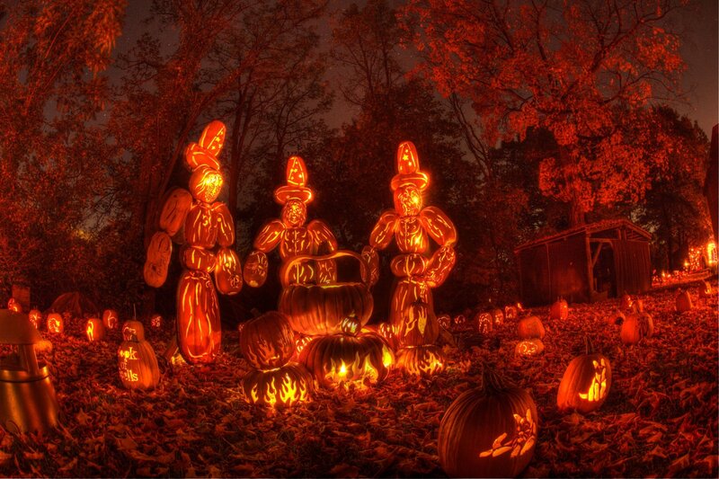 Carved Pumpkins at Night — Orange, Dramatic