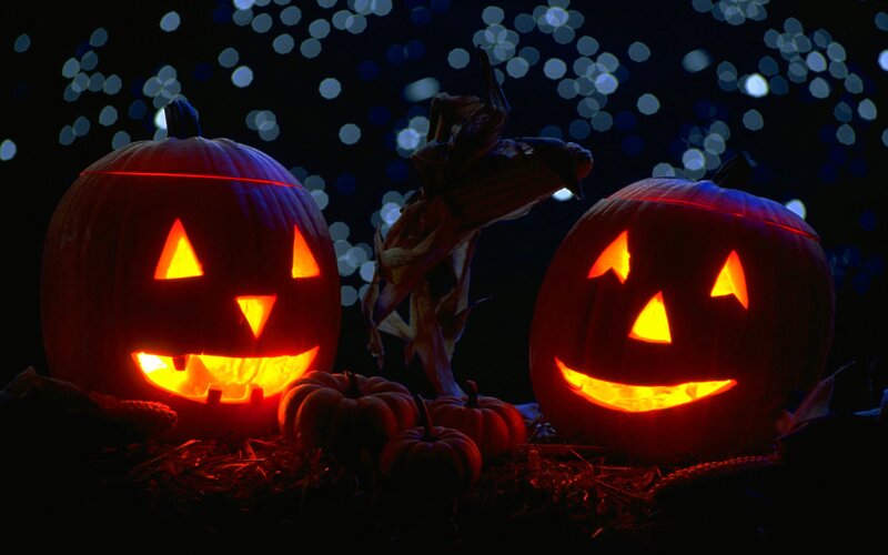 Carved Pumpkins at Night — Orange, Festive