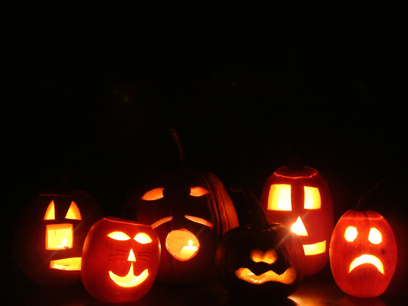Carved Pumpkins at Night — Orange, Spooky