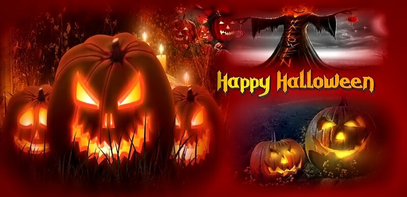 Carved Pumpkins at Night — Red