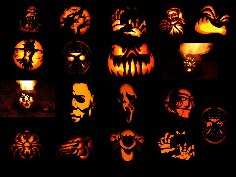 Carved Pumpkins — Black, Dark, Night, Photograph