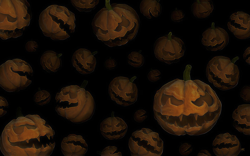 Carved Pumpkins — Black, Spooky, Night, Digital Art