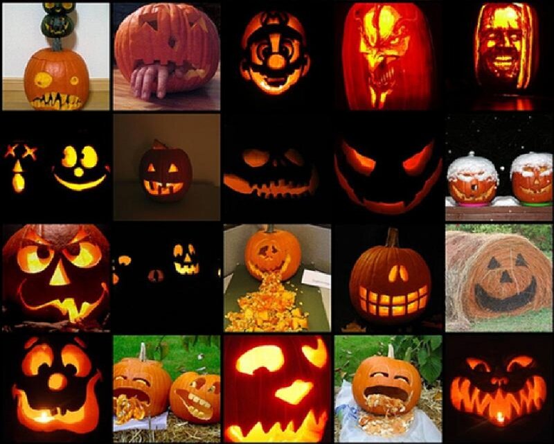 Carved Pumpkins Collage — Orange, Spooky