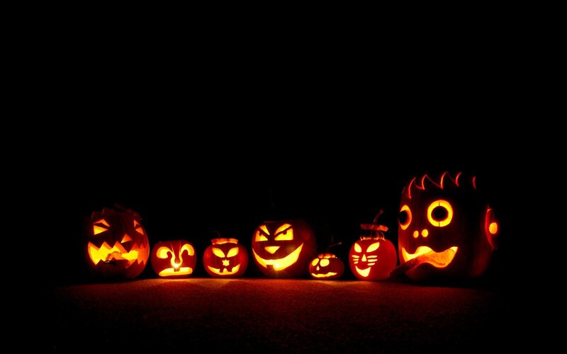 Carved Pumpkins in Dark