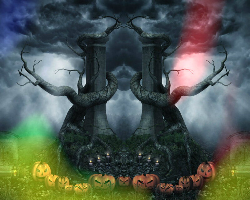 Carved Pumpkins in Graveyard
