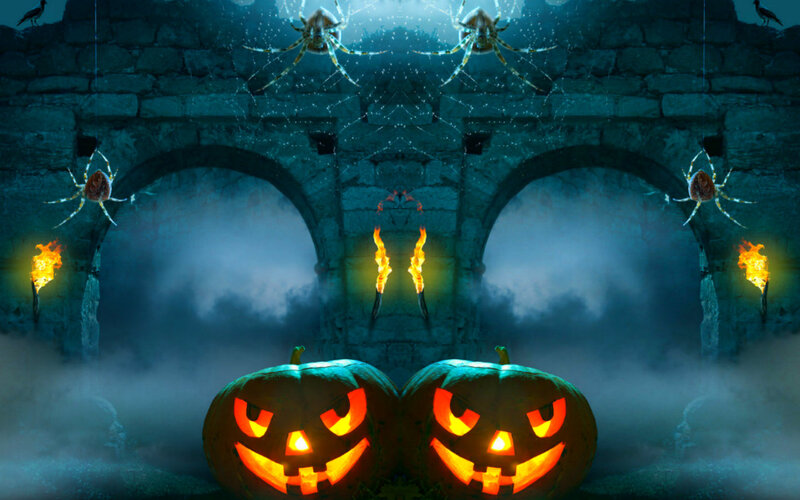 Carved Pumpkins in Ruins