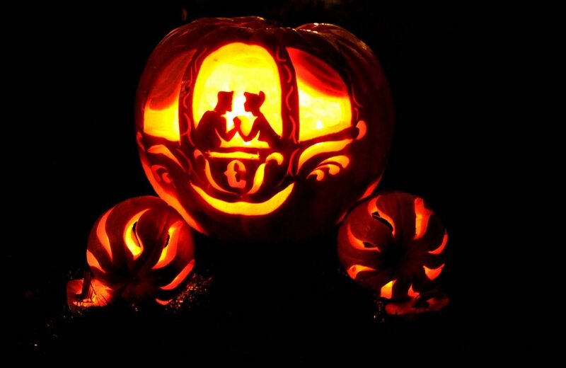 Carved Pumpkins — Orange, Dramatic, Night