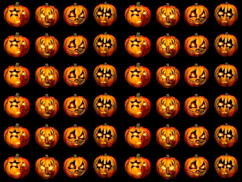 Carved Pumpkins — Orange, Spooky, Night, 3d Render, Jack-o'-lanterns