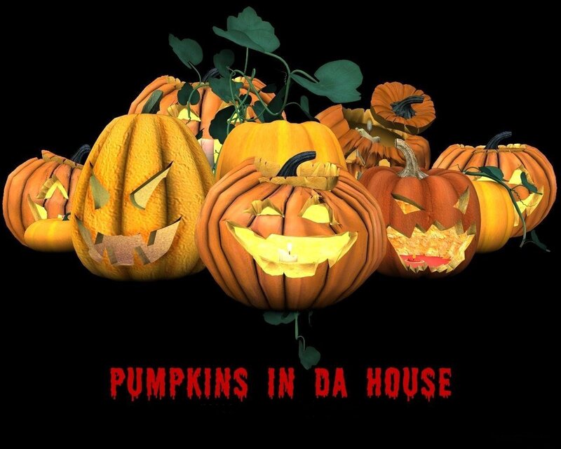 Carved Pumpkins — Orange, Spooky, Night, 3d Render