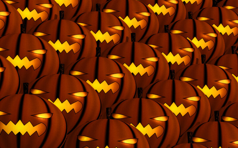 Carved Pumpkins — Orange, Spooky, Night, Digital Art
