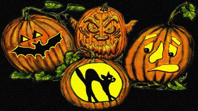 Carved Pumpkins — Orange, Spooky, Night, Illustration