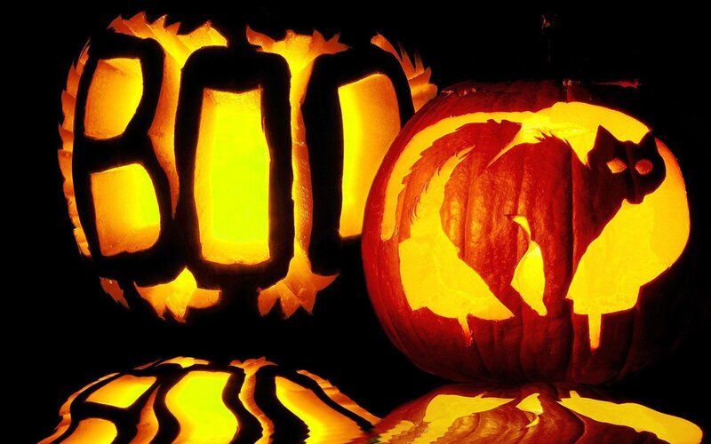Carved Pumpkins — Orange, Spooky, Night