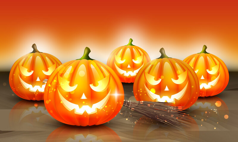 Carved Pumpkins with Broom