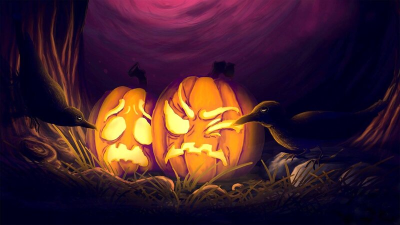 Carved Pumpkins with Crows