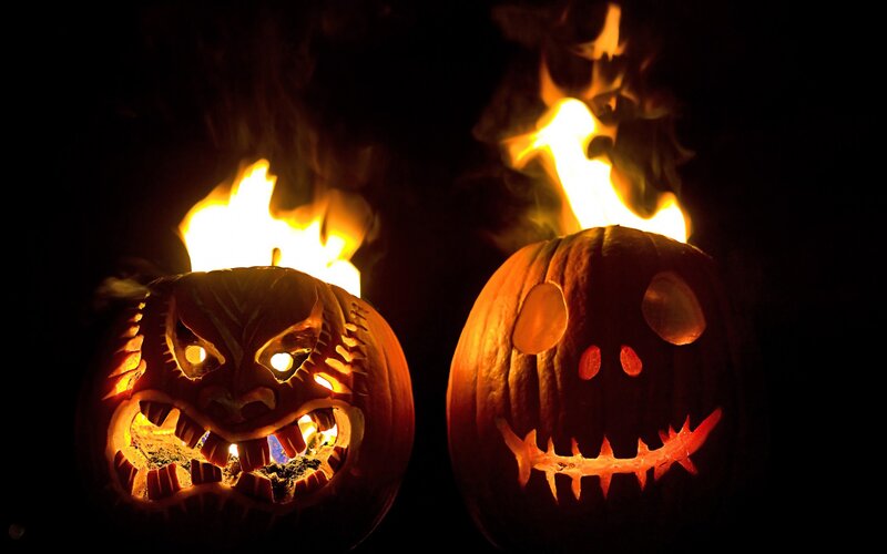Carved Pumpkins with Flames — Orange, Dramatic