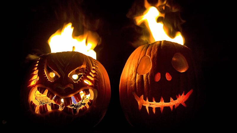 Carved Pumpkins with Flames — Orange
