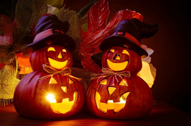 Carved Pumpkins with Hats — Orange