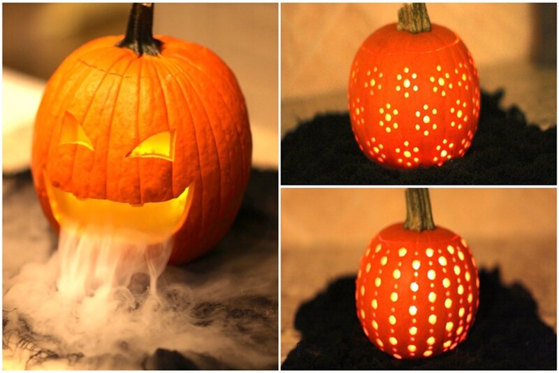 Carved Pumpkins with Smoke